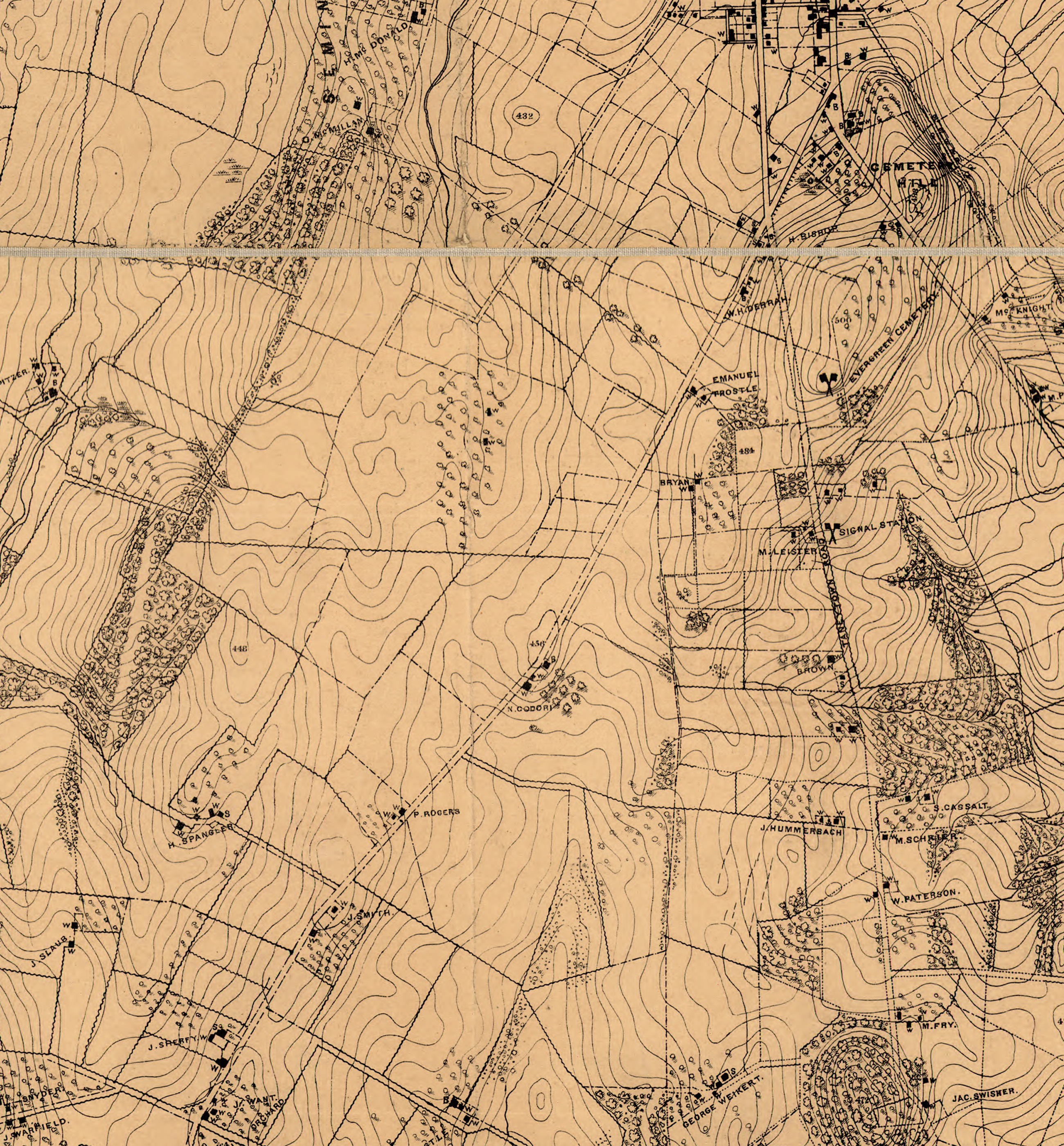 Warren survey detail showing Gettysburg’s contours, roads, and farms
